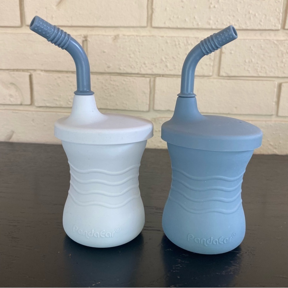PandaEar Cup + Straw Training System Toddler 100% Silicone 5 Oz Gray